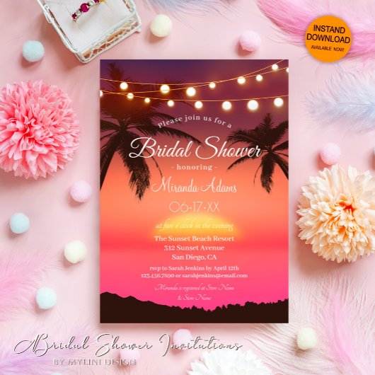Invitation Fête des mariées de plage Tropical Sunset String L