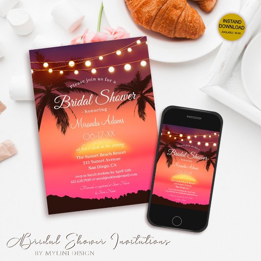 Invitation Fête des mariées de plage Tropical Sunset String L