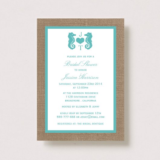 Invitation Fête des mariées de plage Turquoise Monogram Seaho
