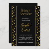 Invitation Fête des mariées de points Polka Noir et Or (Devant / Derrière)