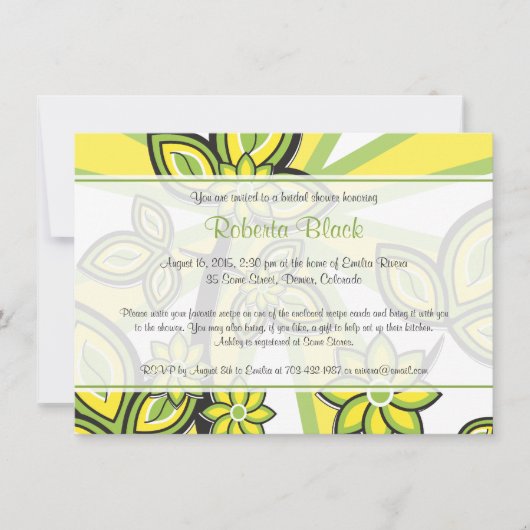 Invitation Fête des mariées de recette fleurie verte gras (Devant)