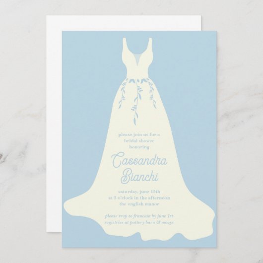Invitation Fête des mariées de robe de Mariage ivoire et bleu (Devant / Derrière)
