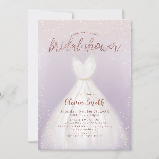 Invitation Fête des mariées de robe de mariage violet élégant (Devant)