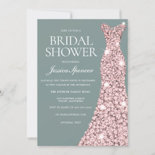 Invitation Fête des mariées de robe dorée Rose Sage Green