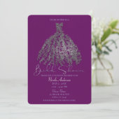 Invitation Fête des mariées de robe Feuille en argent violet (Debout devant)