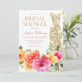 Invitation Fête des mariées de robe florale couleur gras or (Debout devant)