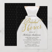 Invitation Fête des mariées de robe Mariage Black White Gold (Devant / Derrière)