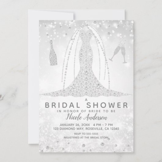 Invitation Fête des mariées de robe Mariage blanc étincelante (Devant)