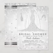 Invitation Fête des mariées de robe Mariage blanc étincelante (Devant / Derrière)