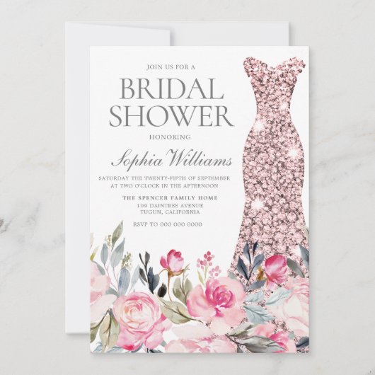 Invitation Fête des mariées de robe Mariage Blush & Greenery (Devant)