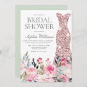 Invitation Fête des mariées de robe Mariage Blush & Greenery (Devant / Derrière)