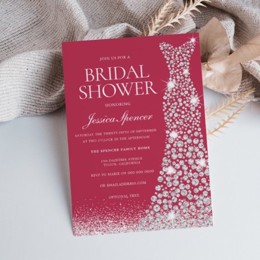 Invitation Fête des mariées de robe Mariage magenta et blanc