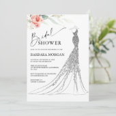 Invitation Fête des mariées de robe Mariage rose et argent (Debout devant)