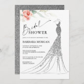 Invitation Fête des mariées de robe Mariage rose et argent (Devant / Derrière)