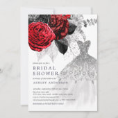 Invitation Fête des mariées de robe Mariage rouge et argent (Devant)