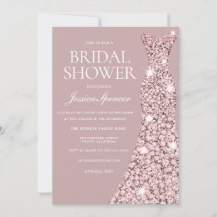 Invitation Fête des mariées de robe or Rose rose Dusty