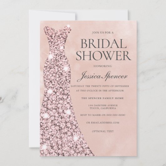 Invitation Fête des mariées de robe rose Gold & Blush Pink (Devant)