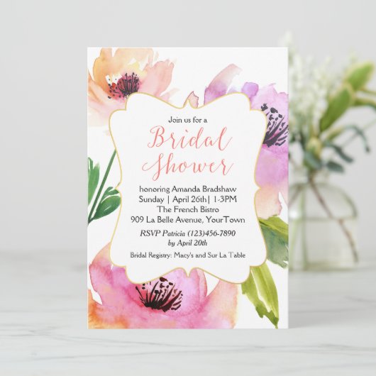 Invitation Fête des mariées de Rose d'aquarelle (Debout devant)