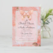 Invitation Fête des mariées de Rose de papillon rose corail V (Debout devant)