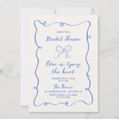 Invitation Fête des mariées de ruban à cadre bleu dessiné à l (Devant)