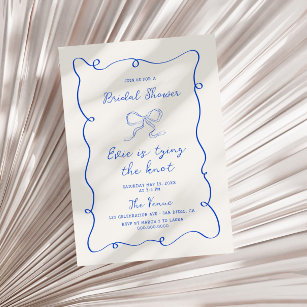 Invitation Fête des mariées de ruban à cadre bleu dessiné à l