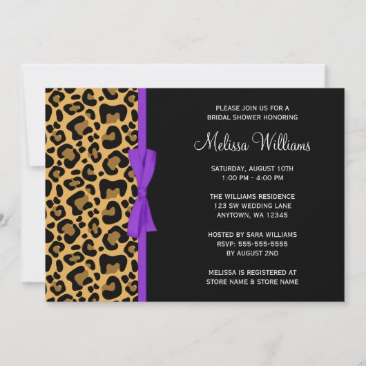 Invitation Fête des mariées de ruban imprimé Leopard Purple (Devant)