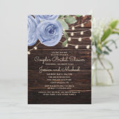 Invitation Fête des mariées de Rustic Wood Blue Floral Couple (Debout devant)