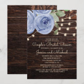 Invitation Fête des mariées de Rustic Wood Blue Floral Couple (Devant / Derrière)
