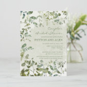 Invitation Fête des mariées de Sage Green Eucalyptus Couple (Debout devant)