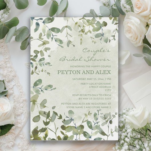 Invitation Fête des mariées de Sage Green Eucalyptus Couple