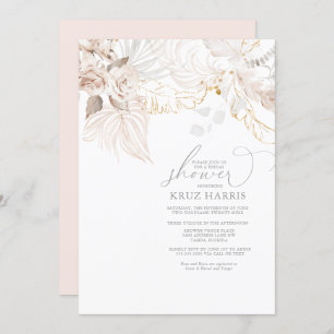 Invitation Fête des mariées de saumons boho à la rose blanche