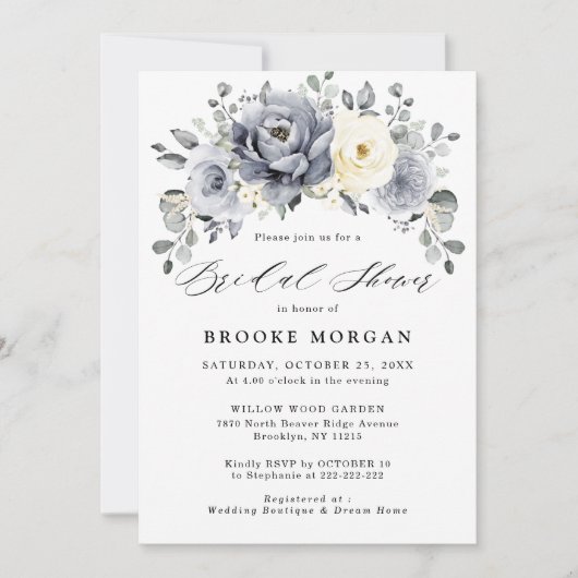 Invitation Fête des mariées de saumons d'hiver floraux gris a (Devant)