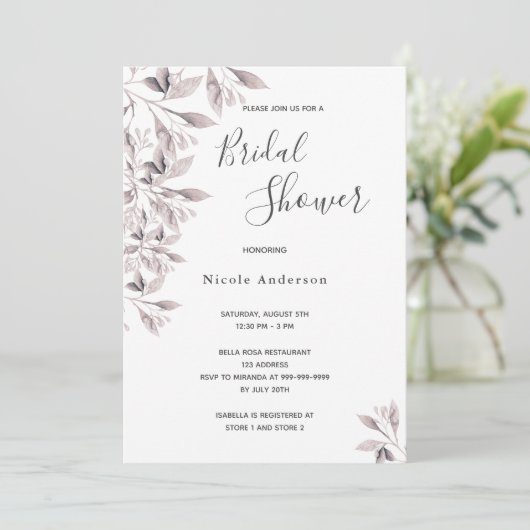 Invitation Fête des mariées de script botanique Dusty rose (Debout devant)