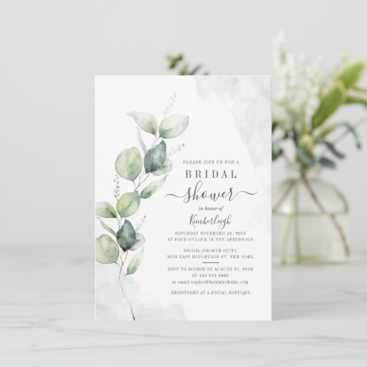 Invitation Fête des mariées de script botanique Eucalyptus Fo (Debout devant)