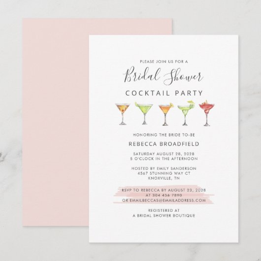 Invitation Fête des mariées de script chic Cocktail Party (Devant / Derrière)