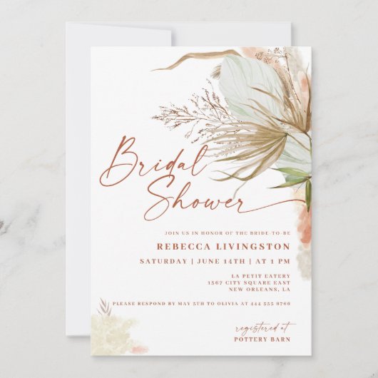 Invitation Fête des mariées de script de calligraphie Boho mo (Devant)