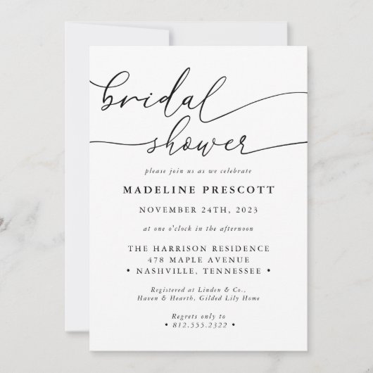 Invitation Fête des mariées de script de calligraphie noir et (Devant)