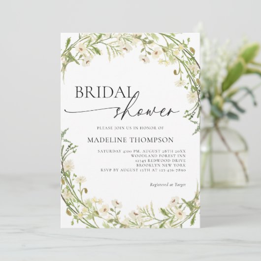 Invitation Fête des mariées de script de courroie de fleurs s (Debout devant)