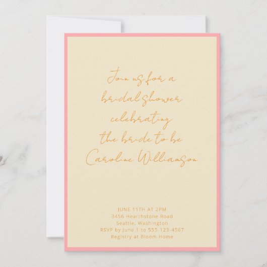 Invitation Fête des mariées de script de crème rose géométriq (Devant)