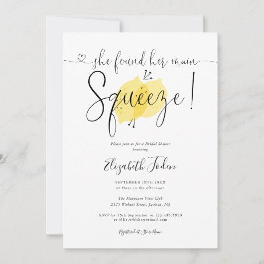 Invitation Fête des mariées de script de monogramme de citron (Devant)