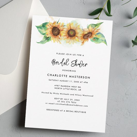 Invitation Fête des mariées de script de tournesol floral