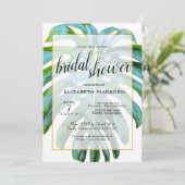 Invitation Fête des mariées de script élégante de feuille tro (Debout devant)