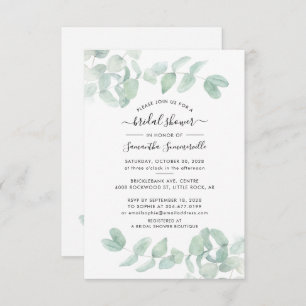 Invitation Fête des mariées de script Eucalyptus aquarelle