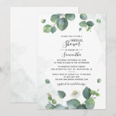 Invitation Fête des mariées de script Eucalyptus aquarelle (Devant / Derrière)