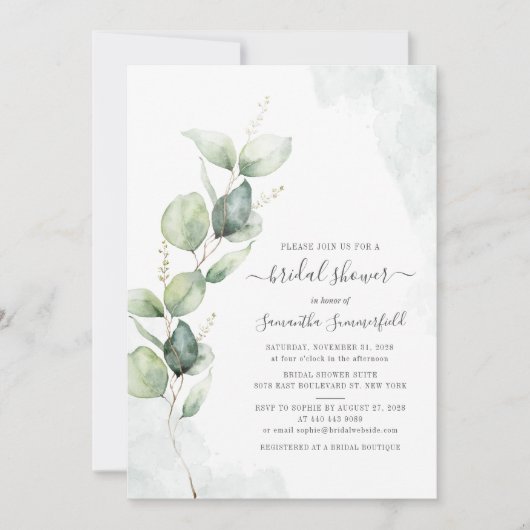 Invitation Fête des mariées de script Eucalyptus Greenery (Devant)