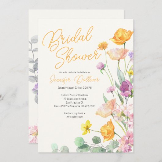 Invitation Fête des mariées de script Fleur sauvage chic (Devant / Derrière)