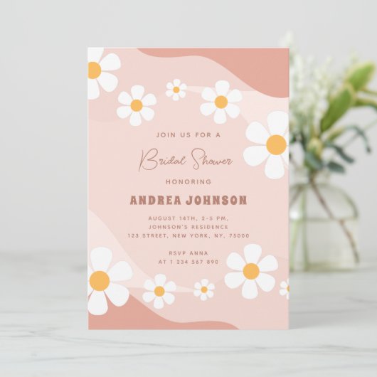 Invitation Fête des mariées de script Floral Retro Rose Boho (Debout devant)