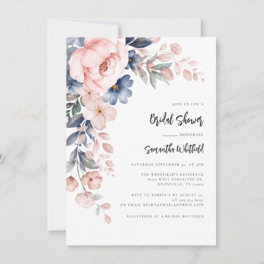 Invitation Fête des mariées de script floral rose moderne (Devant)