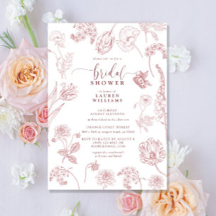Invitation Fête des mariées de script Floral Rose vintage Dus