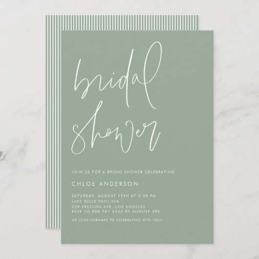 Invitation Fête des mariées de script manuscrite Sage Green (Devant / Derrière)